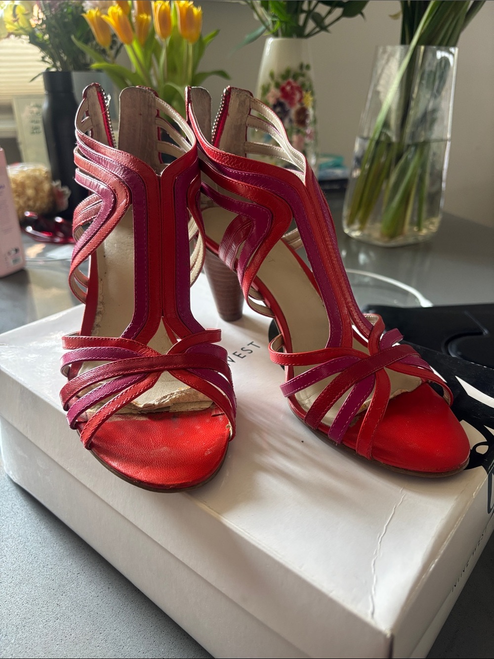 Nine West Red Strappy High Heel Sandals